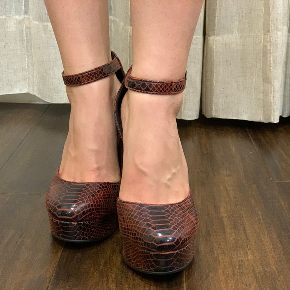 OFFICE London Snakeskin Platform Heels Sz 7.5 - Picture 3 of 5